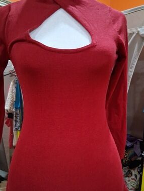 bebe Red Zip-Front Knit Top